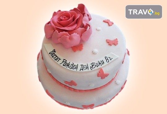 За кумовете! Празнична торта Честито кумство с пъстри цветя, дизайн сърце, романтични рози, влюбени гълъби или др. от Сладкарница Джорджо Джани - Снимка 22