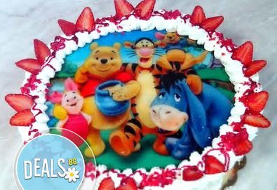 Кръгла детска торта 10 парчета с фотоснимка с любими герои или снимка по избор от Сладкарница Орхидея!