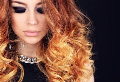 Боядисване в стил омбре, масажно измиване и нанасяне на маска, оформяне на прическа със сешоар в салон Flowers!