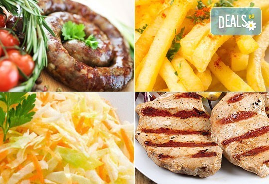 Апетитно в Balito! Две порции пресен телешки суджук на скара или свински каренца + гарнитура картофки и зеле с моркови - Снимка 1