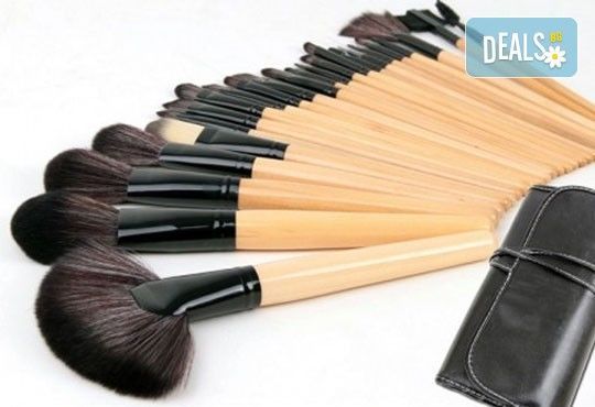 Гримирайте с лекота! Комплект четки за грим от естествен косъм, 24 броя с кожен калъф от NSB Beauty Center! - Снимка 3