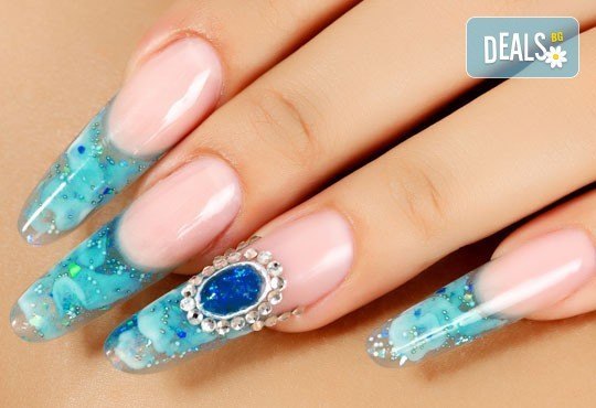 Ноктопластика с удължители и гел и лакиране с гел лак Gelish, Bluesky, Le Vole или My Nail + 2 камъчета с елементи на Swarovski в салон Виктория! - Снимка 1
