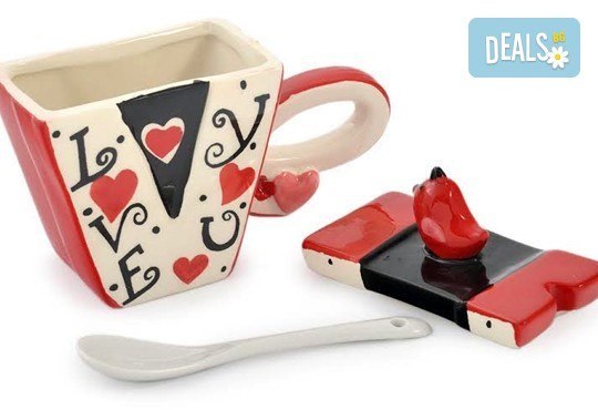 Засвидетелствайте Вашата любов! Подарете комплект от 2 броя керамични чаши с капаче и лъжичка - Love от Gift Express! - Снимка 3