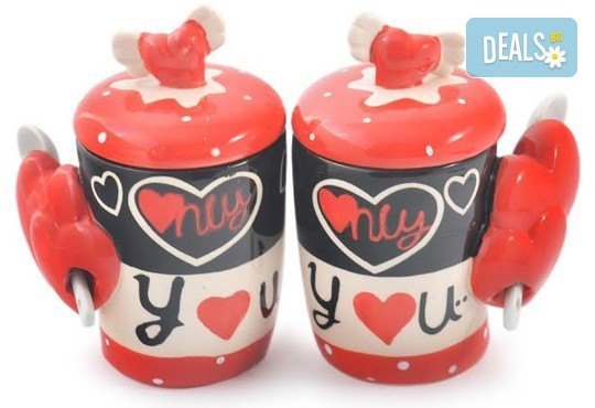 Засвидетелствайте Вашата любов! Подарете комплект от 2 броя керамични чаши с капаче и лъжичка - Love от Gift Express! - Снимка 4