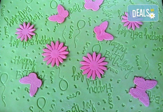 Бутикова торта с щампа Happy Birthday, перли, орхидеи, рози и любими детски герои от сладкарница Орхидея! - Снимка 8