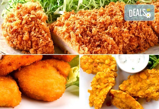 Вкусно хапване с доставка! Два килограма пилешки хапки асорти и бутилка бяло/ червено вино 750 ml по избор от Сръбска скара Сан Марино! - Снимка 1