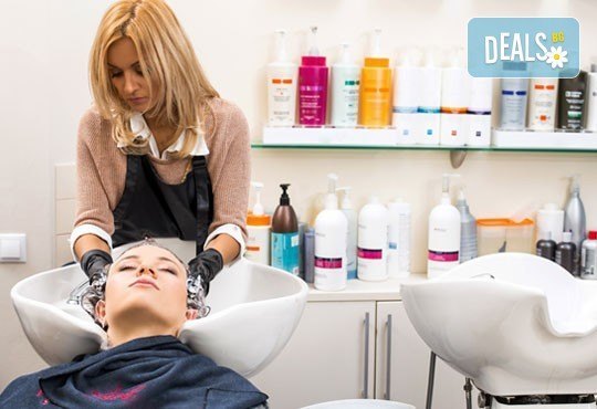 Подстригване, масажно измиване, терапия според типа коса, оформяне на прическа със сешоар, обем в корените по желание и подарък плитка - Снимка 1