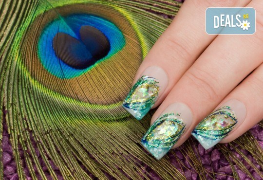 Ноктопластика чрез изгаждане с акрил, лакиране и 4 рисувани арт декорации по избор с продукти на SNB и Bluesky от салон Superlativ Beauty House - Снимка 2