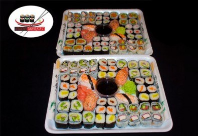 Насладете се на японската кухня! Вземете 108 суши хапки с пушена сьомга, скариди, сурими раци и филаделфия от Sushi Market!