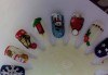 Празничен маникюр за Коледа и за Нова година с гел лак BlueSky, рисувани 2 тематични декорации, вграждане на камъчета и смесване на цветове от Салон Мечта! - thumb 14