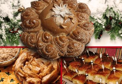 За Коледа и Нова година! Супер предложение с коледно-новогодишни баница с късмети, тиквеник, щрудел и погача с надпис Весела Коледа или ЧНГ 2018 от Пекарна Слънце!