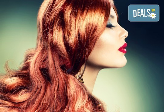 Боядисване с професионална боя, масажно измиване, маска според нуждите на косата, термо спрей, оформяне на прическа със сешоар и стилизиране в студио Шедьовър - Снимка 1