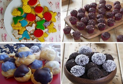 Сладък сет Детско парти! 80 сладки асорти: цветенца, пеперуди или колички, шоколадови топки, мъфини, еклери с крем за детски рожден ден от Muffin House!