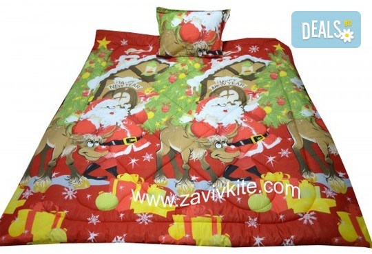 Луксозен комплект Коледа 100% ранфорс: олекотена завивка с щампа Дядо Коледа + калъфка за възглавница - единичен или двоен, от Zavivkite! - Снимка 1