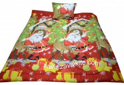 Луксозен комплект Коледа 100% ранфорс: олекотена завивка с щампа Дядо Коледа + калъфка за възглавница - единичен или двоен, от Zavivkite!