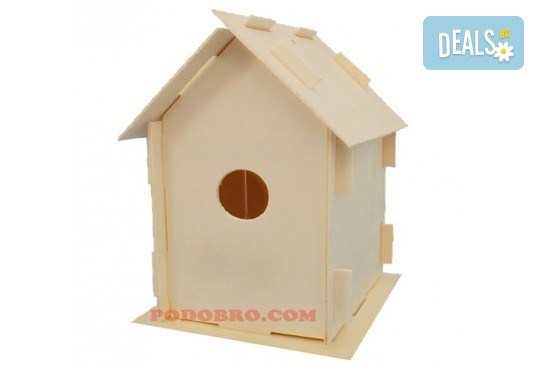 Дървена къщичка за птички - комплект за оцветяване с боички и четка за рисуване от Podobro.com! - Снимка 3