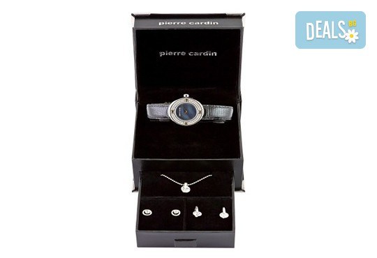 Романтичен комплект часовник, колие и два чифта обеци в сребристо и с кристали на Pierre Cardin + безплатна доставка! - Снимка 2