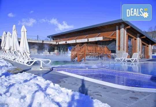 Вход за СПА центъра на Хотел Регнум в с. Баня с ползване на малък открит минерален басейн, открито джакузи с минерална вода и топило на открито с минерална вода, сауна, парна баня, съблекални и шкафчета! - Снимка 1