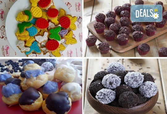 За децата! Сладък сет Детско партис 80 сладки асорти: цветенца, пеперуди или колички, шоколадови топки, мъфини, еклери с крем за детски рожден ден от Muffin House! - Снимка 1