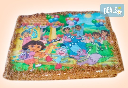 За рожден ден! Детска торта 16 парчета със снимка на любим герой, блат от мъфини, шоколадов крем и надпис пожелание от Muffin House! - Снимка 2