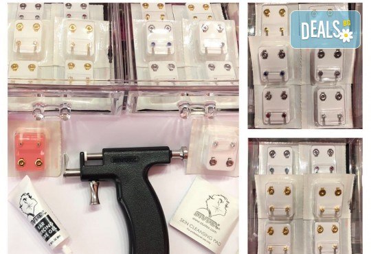 Поставяне на медицински обeци с американската система Studex, богат избор на модели с камъчета, златиста, сребриста визия и антиалергично покритие тип медицинско злато - Снимка 3