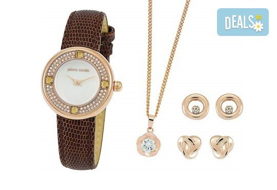 Комплект на Pierre Cardin с часовник, колие и два чифта обеци - Снимка 1