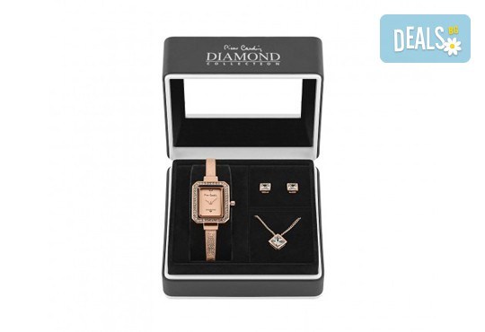 Pierre Cardin - романтичен комплект с часовник, колие и чифт обеци в розово злато - Снимка 2